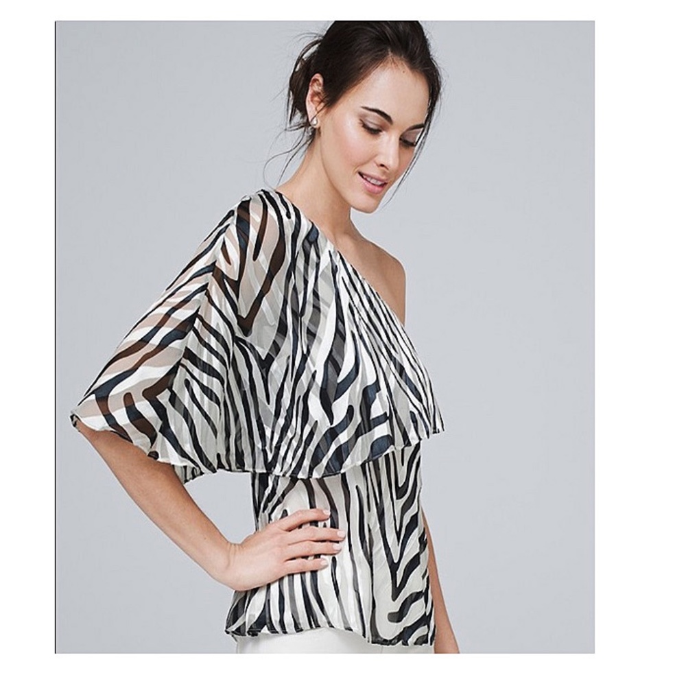 WHBM NWT Zebra striped One Shoulder Bias cut top Sz 10